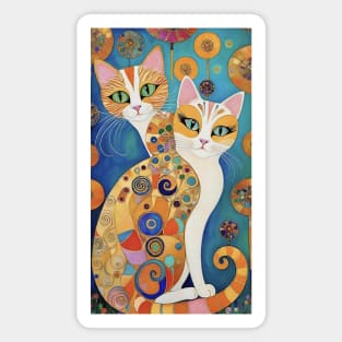 Gustav Klimt's Vibrant Whiskers: Colorful Cat Illustration Magnet